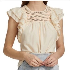 Magali Pascal Anthropologie  Lottie‎ Crochet Ruffle Sleeve Top